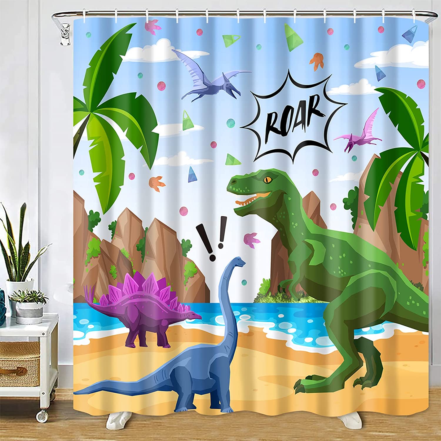 Cute And Colorful Dinosaur Shower Curtain For Kids Bathroom By Alishomtll - Image 3