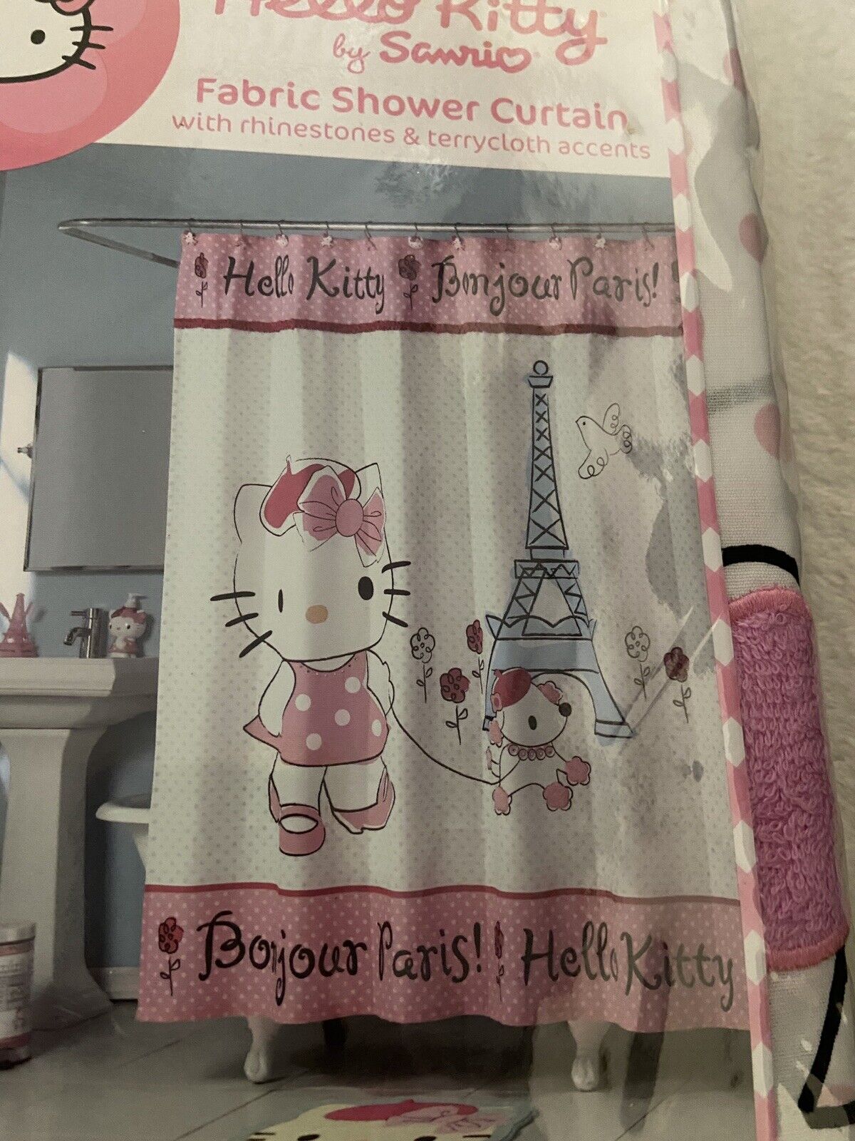 Cute And Colorful Hello Kitty Shower Curtain For Kids Bathroom