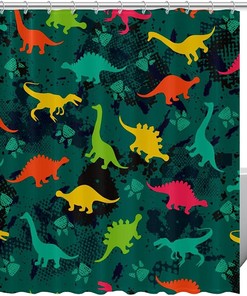 Cute And Fun Dinosaur Shower Curtain For A Playful Bathroom Decor With High-Quality Printing
