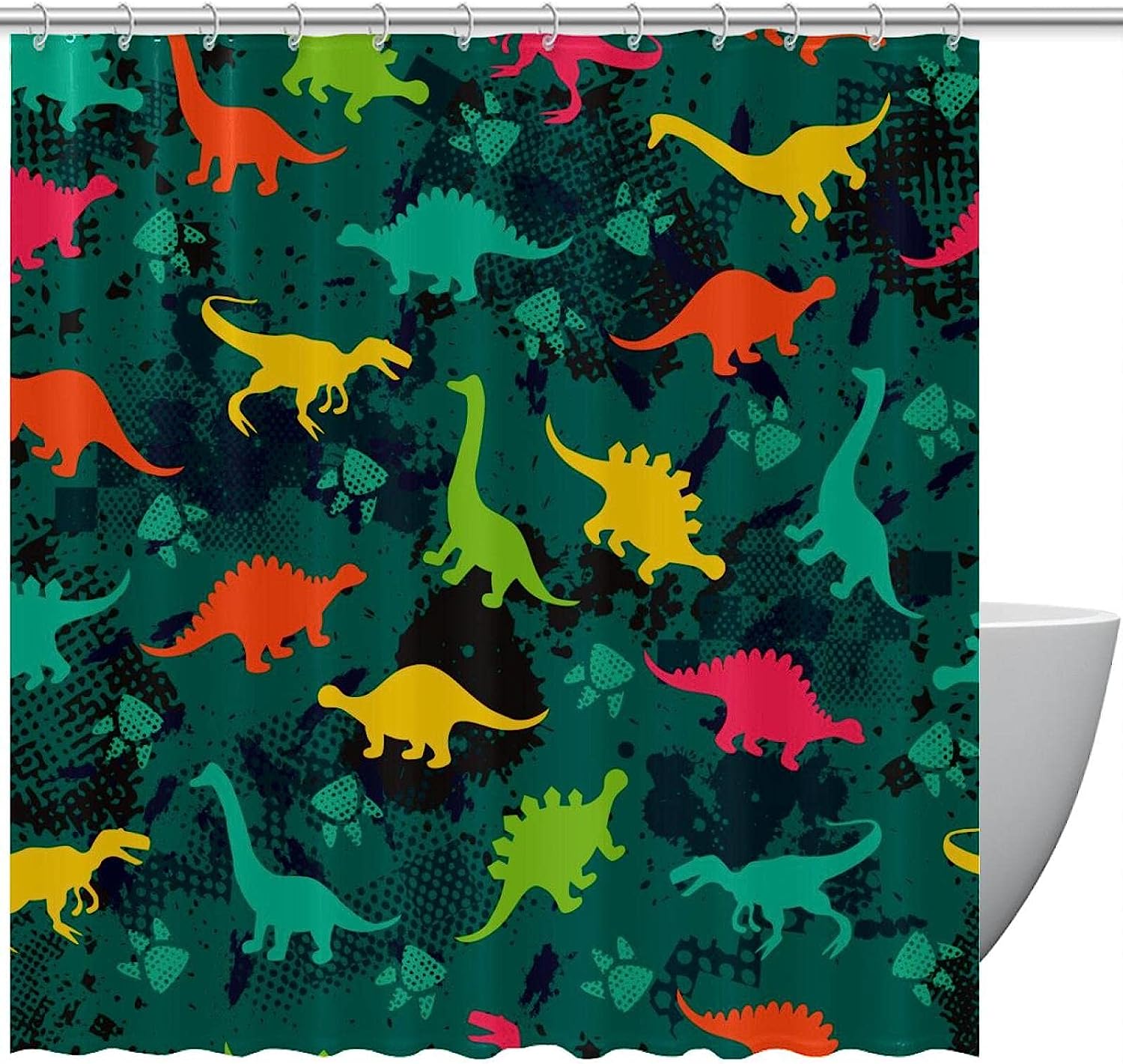 Cute And Fun Dinosaur Shower Curtain For A Playful Bathroom Decor With High-Quality Printing