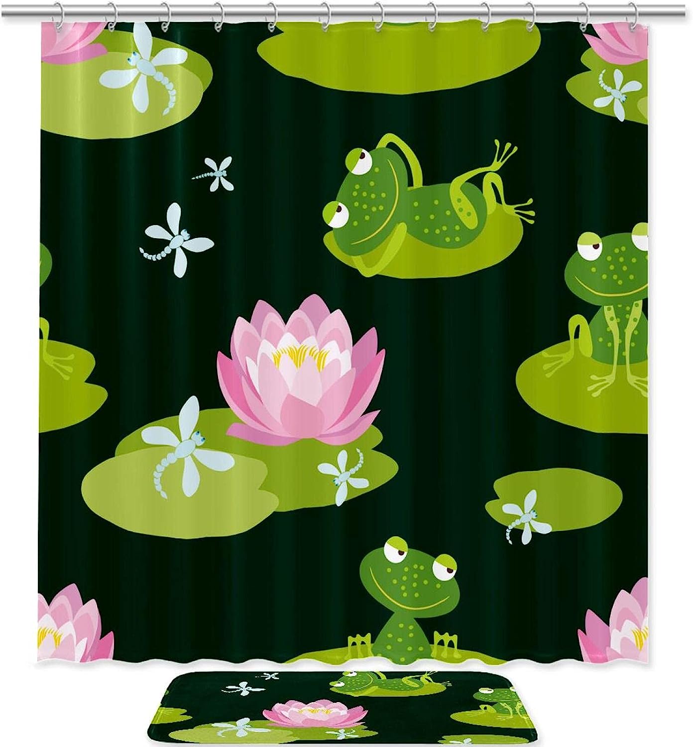 Cute And Fun Frogs On Lotus Leaf Waterproof Shower Curtain - A Perfect Addition To Your Bathroom Decor