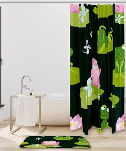 Cute And Fun Frogs On Lotus Leaf Waterproof Shower Curtain - A Perfect Addition To Your Bathroom Decor