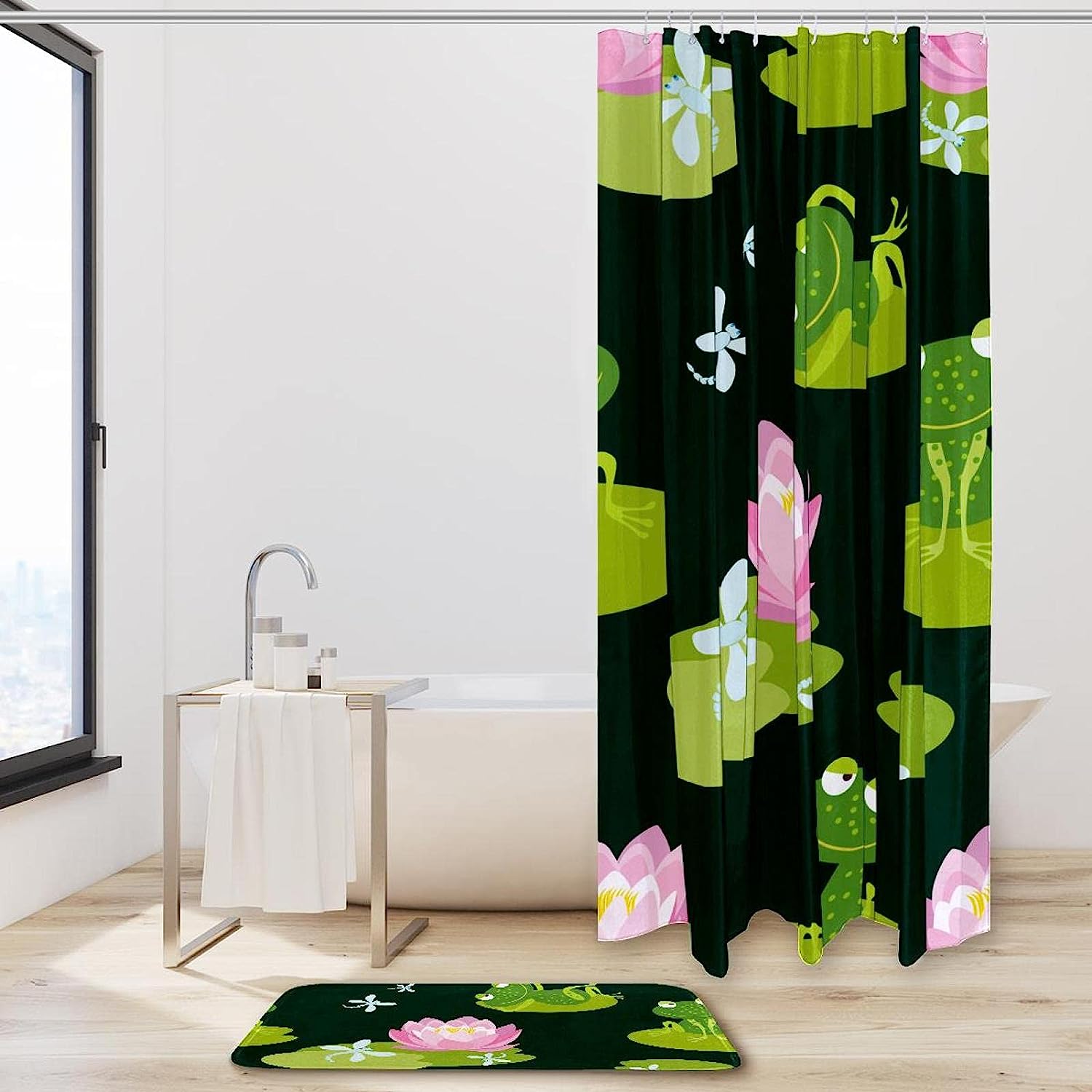 Cute And Fun Frogs On Lotus Leaf Waterproof Shower Curtain - A Perfect Addition To Your Bathroom Decor