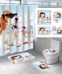 Cute And Fun Waterproof Shower Curtain Bathroom With Dog Eat Ice Cream Design
