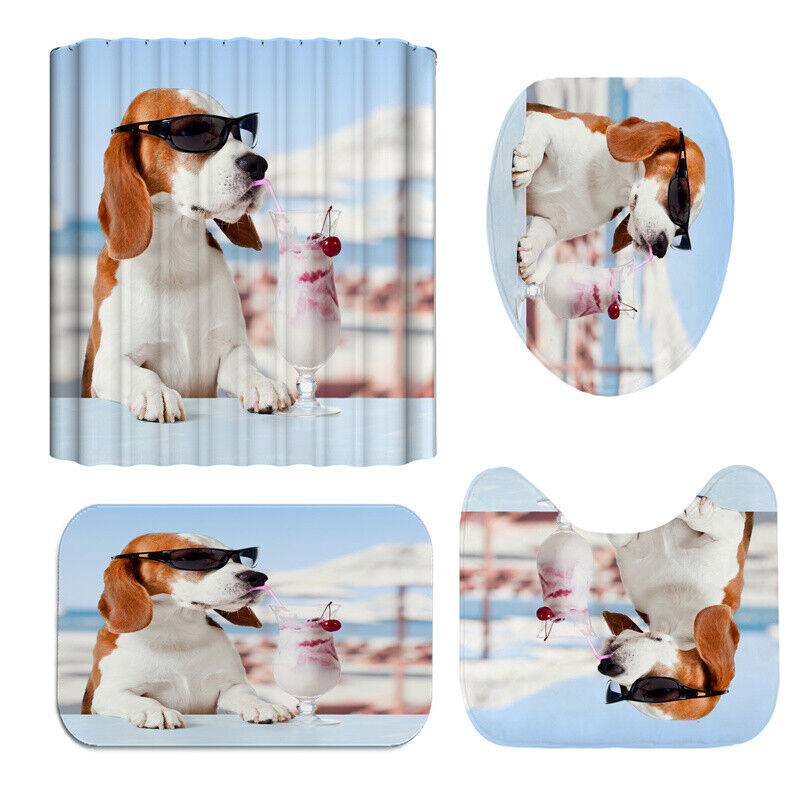 Cute And Fun Waterproof Shower Curtain Bathroom With Dog Eat Ice Cream Design - Image 2