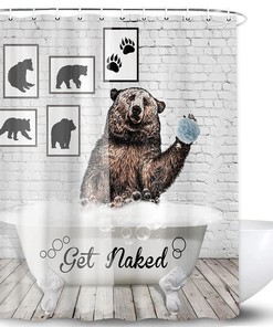 Cute And Funny Bear Shower Curtain, Get Naked Theme For Bathroom Decor