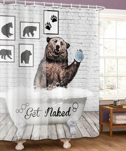 Cute And Funny Bear Shower Curtain, Get Naked Theme For Bathroom Decor