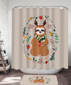Cute And Funny Christmas Sloth Shower Curtain, Personalized Bathroom Decor
