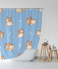 Cute And Funny Corgi Dog Shower Curtain Printed Bathroom Curtains