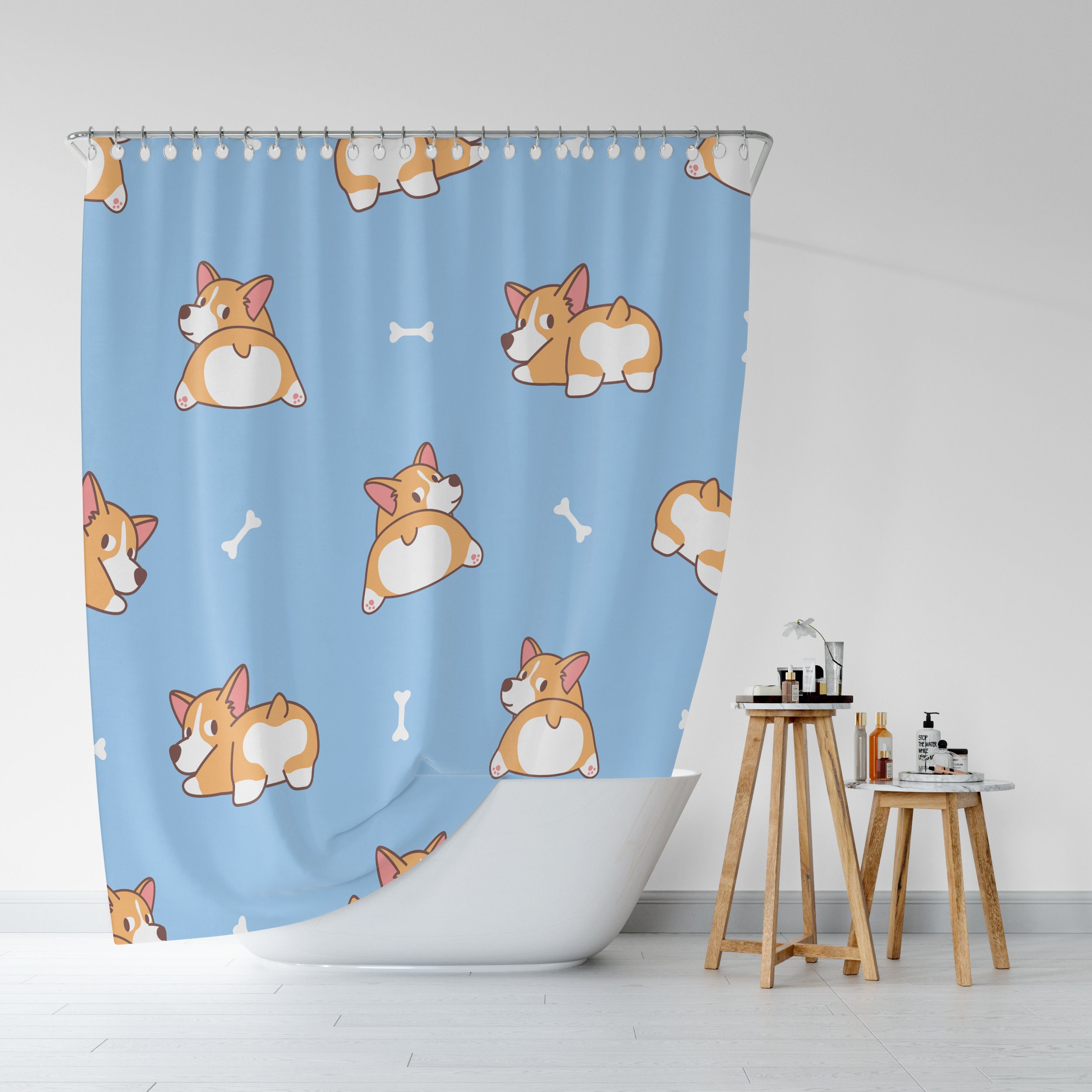 Cute And Funny Corgi Dog Shower Curtain Printed Bathroom Curtains