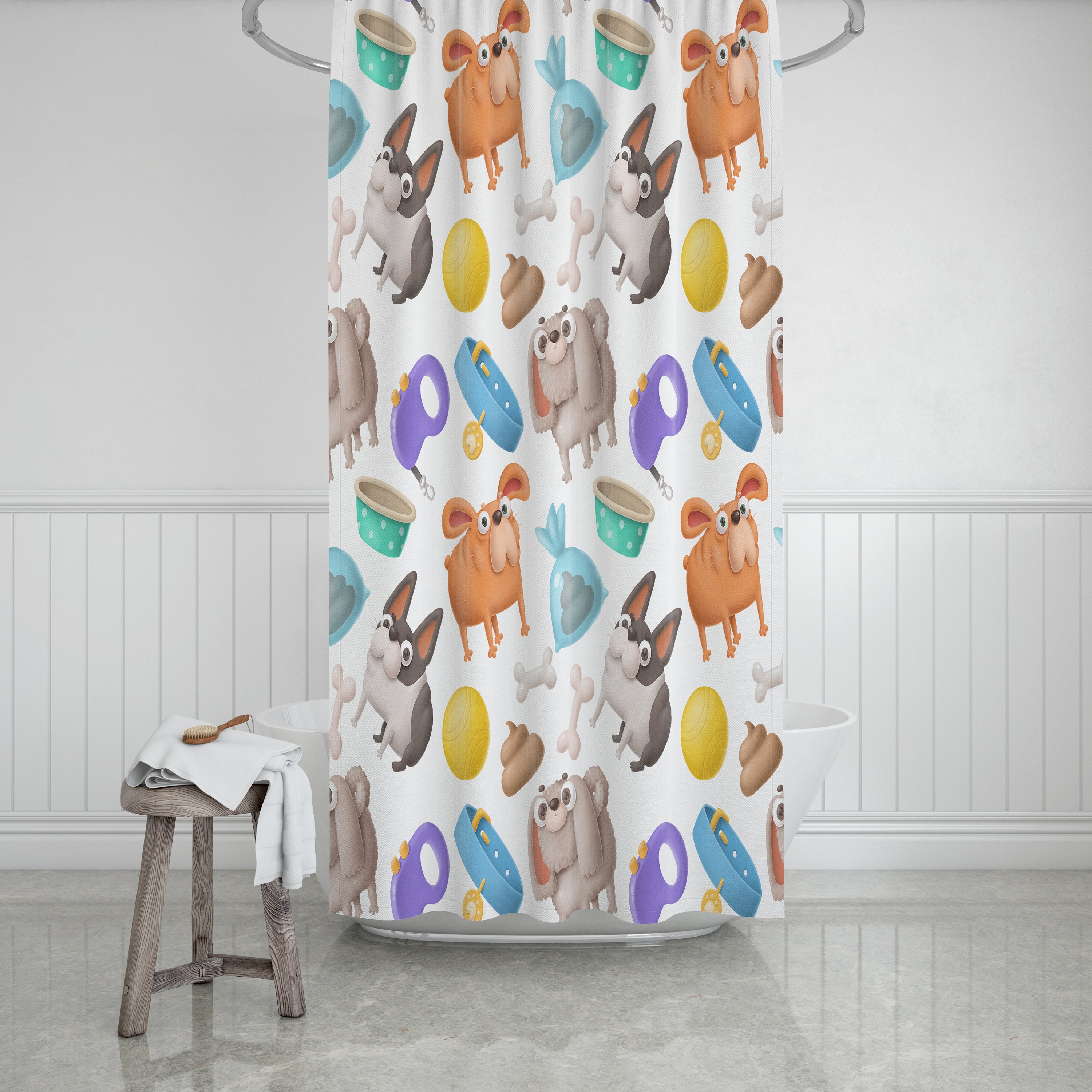 Cute And Funny Dog Shower Curtain With Boho Decor And Bathroom Decoration