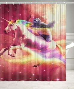 Cute And Funny Sloth Unicorn Fabric Shower Curtain, Waterproof Bathroom Decor 