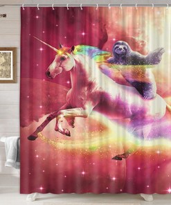 Cute And Funny Sloth Unicorn Fabric Shower Curtain, Waterproof Bathroom Decor