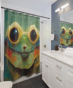 Cute And Girly Sage Green Anime Frog Shower Curtain - A Unique And Cool Addition To Your Bathroom Decor