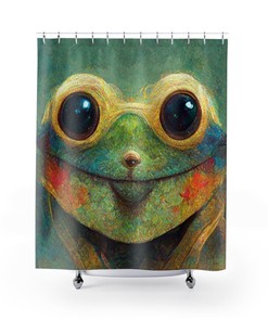 Cute And Girly Sage Green Anime Frog Shower Curtain - A Unique And Cool Addition To Your Bathroom Decor