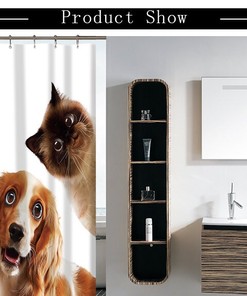 Cute And Modern Dog And Cat Shower Curtain For Bathroom Decor