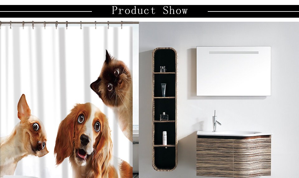 Cute And Modern Dog And Cat Shower Curtain For Bathroom Decor