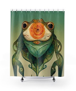 Cute And Mystical Sage Green Anime Frog Shower Curtain - A Unique And Cool Addition To Your Bathroom Decor