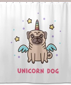 Cute And Playful: Alaza Unicorn Pug Dog Bathroom Curtain For Animal Lovers!