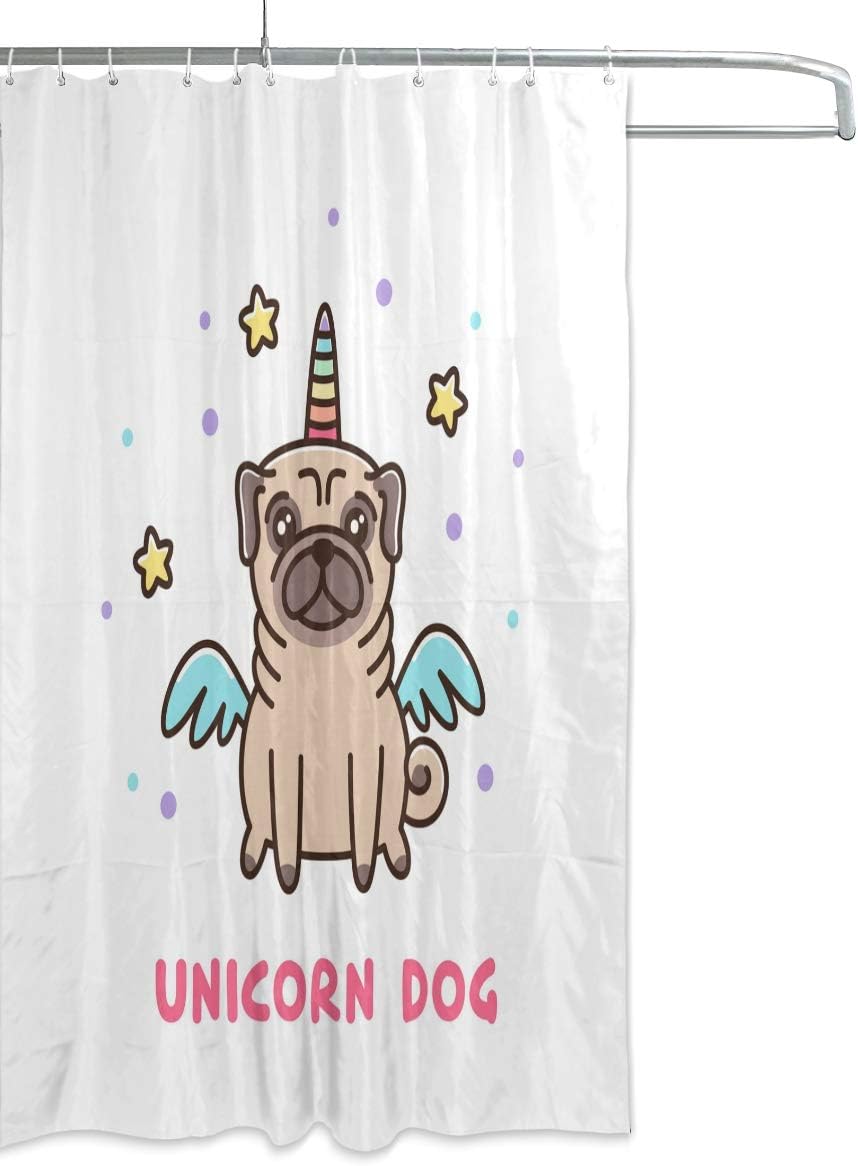 Cute And Playful: Alaza Unicorn Pug Dog Bathroom Curtain For Animal Lovers! - Image 2
