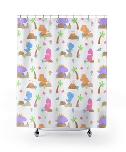Cute And Playful Dinosaur Shower Curtain For Girls' Bathroom Decor With High-Quality Printing