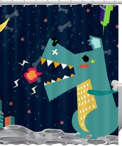 Cute And Playful Dinosaur Shower Curtain With A Vibrant And Colorful Design For A Fun Bathroom