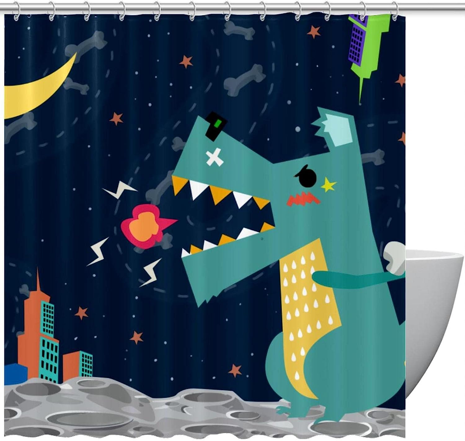 Cute And Playful Dinosaur Shower Curtain With A Vibrant And Colorful Design For A Fun Bathroom