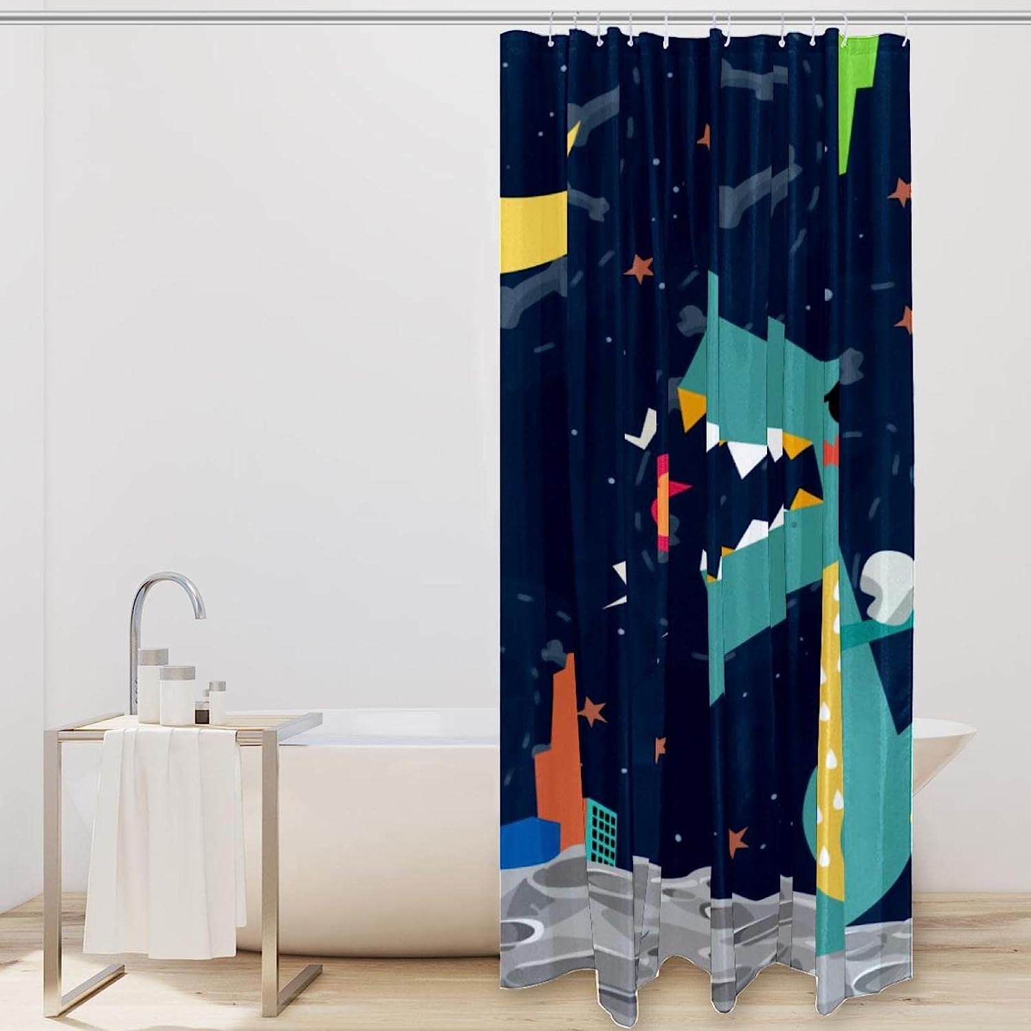 Cute And Playful Dinosaur Shower Curtain With A Vibrant And Colorful Design For A Fun Bathroom - Image 2