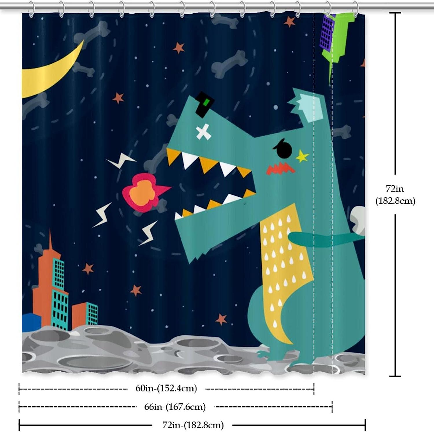 Cute And Playful Dinosaur Shower Curtain With A Vibrant And Colorful Design For A Fun Bathroom - Image 3