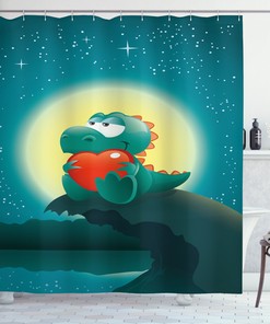 Cute And Romantic Dinosaur Shower Curtain With A Fun And Playful Design For A Fun And Adorable Bathroom