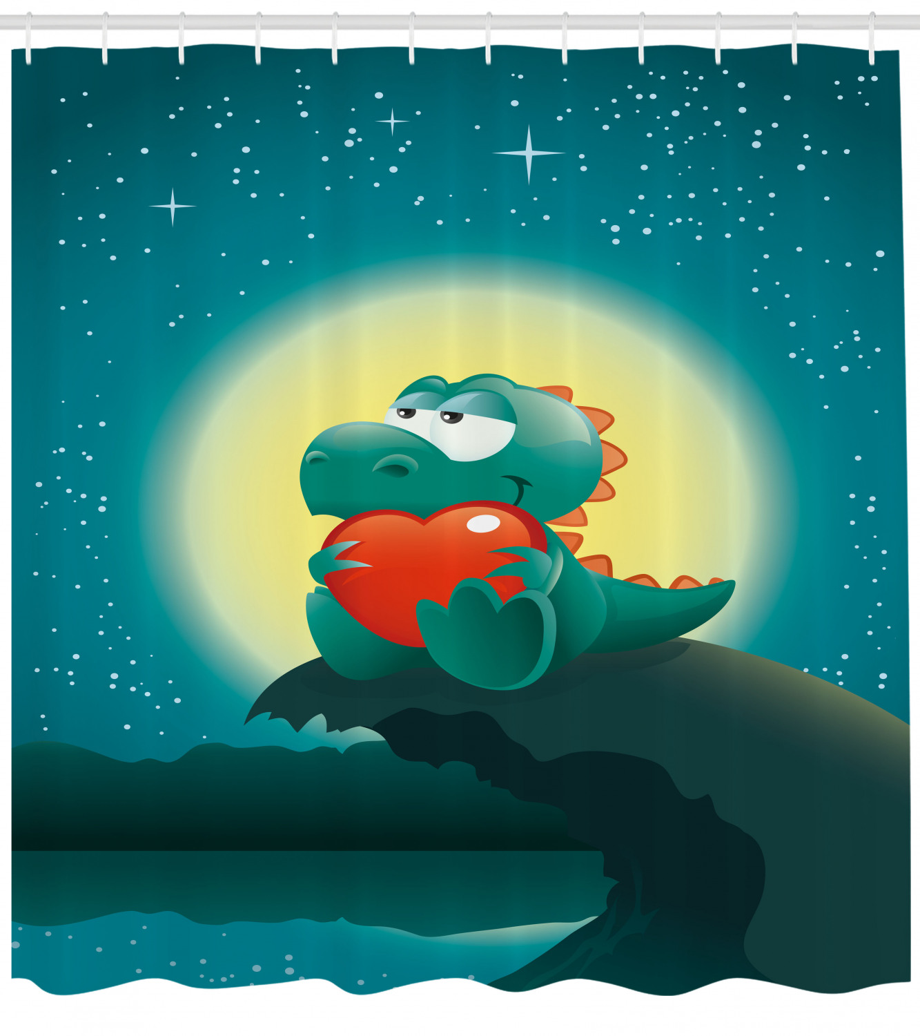 Cute And Romantic Dinosaur Shower Curtain With A Fun And Playful Design For A Fun And Adorable Bathroom - Image 4