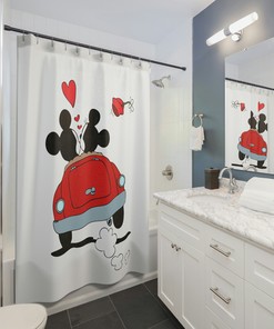 Cute And Romantic Mickey Valentine Shower Curtain For A Disney-Inspired Bathroom