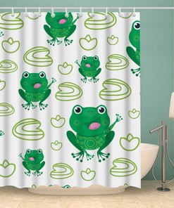 Cute Animal Cartoon Frog Green Funny Frog Shower Curtain for Vintage Bathroom Decor