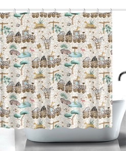 Cute Animal Curtain Safari Jungle Kids Shower Curtain for Bathroom Decor