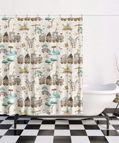 Cute Animal Curtain Safari Jungle Kids Shower Curtain for Bathroom Decor