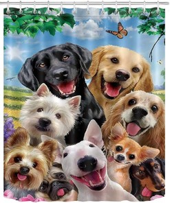 Cute Animal Design Lovely Puppies Pets Shower Curtain for Kids Bathroom.
