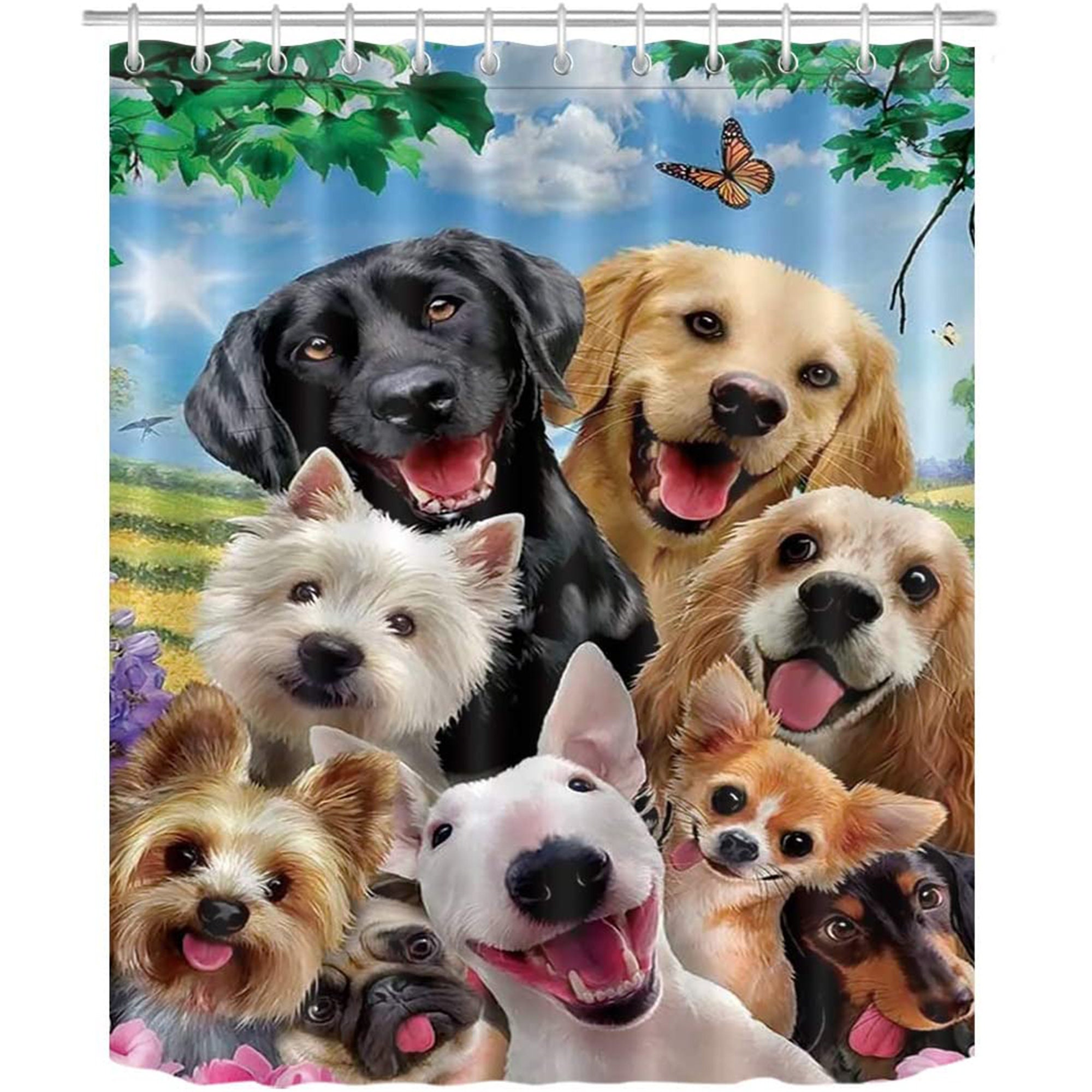 Cute Animal Design Lovely Puppies Pets Shower Curtain for Kids Bathroom.
