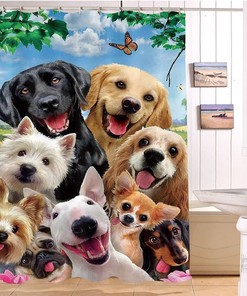 Cute Animal Design Lovely Puppies Pets Shower Curtain for Kids Bathroom.