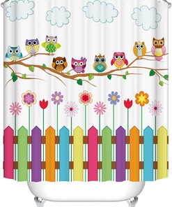 Cute Animal Design Owls Shower Curtain With Farmhouse Theme Waterproof Fabric
