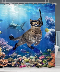 Cute Animal Fish Turtle Blue Ocean Nautical Shower Curtain For Home Decor