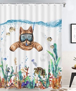 Cute Animal Fish Turtle Blue Ocean Nautical Shower Curtain For Home Decor