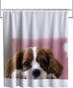 Cute Animal Funny Dog Shower Curtain Waterproof Washable Pink Brown