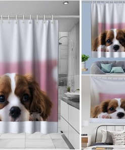 Cute Animal Funny Dog Shower Curtain Waterproof Washable Pink Brown