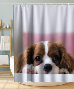 Cute Animal Funny Dog Shower Curtain Waterproof Washable Pink Brown