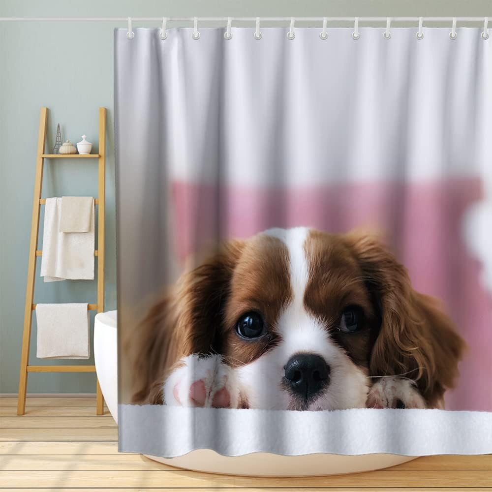 Cute Animal Funny Dog Shower Curtain Waterproof Washable Pink Brown