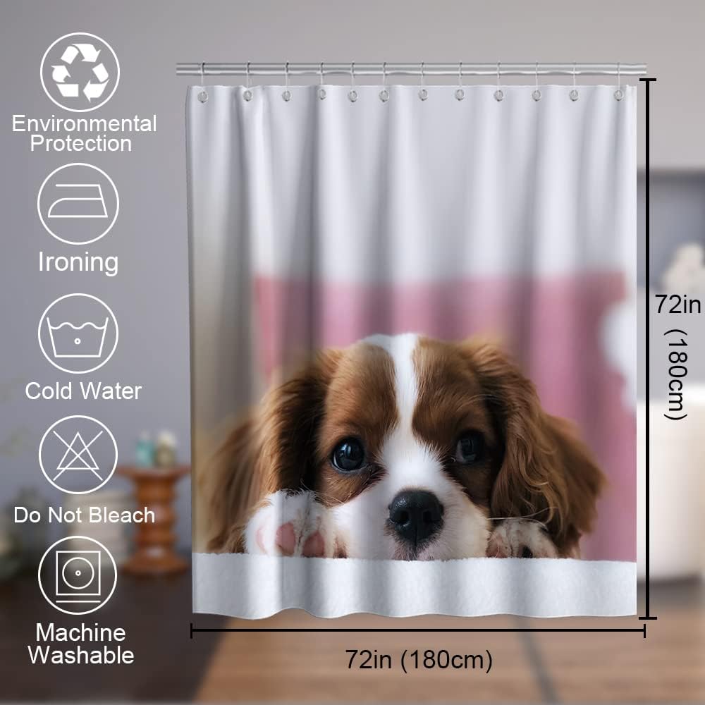 Cute Animal Funny Dog Shower Curtain Waterproof Washable Pink Brown