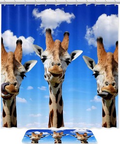 Cute Animal Giraffes Shower Curtain, Waterproof Bath Curtain For Bathroom Decor
