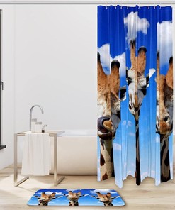 Cute Animal Giraffes Shower Curtain, Waterproof Bath Curtain For Bathroom Decor