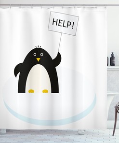 Cute Animal Penguin On Ice Shower Curtain For Kids Bathroom