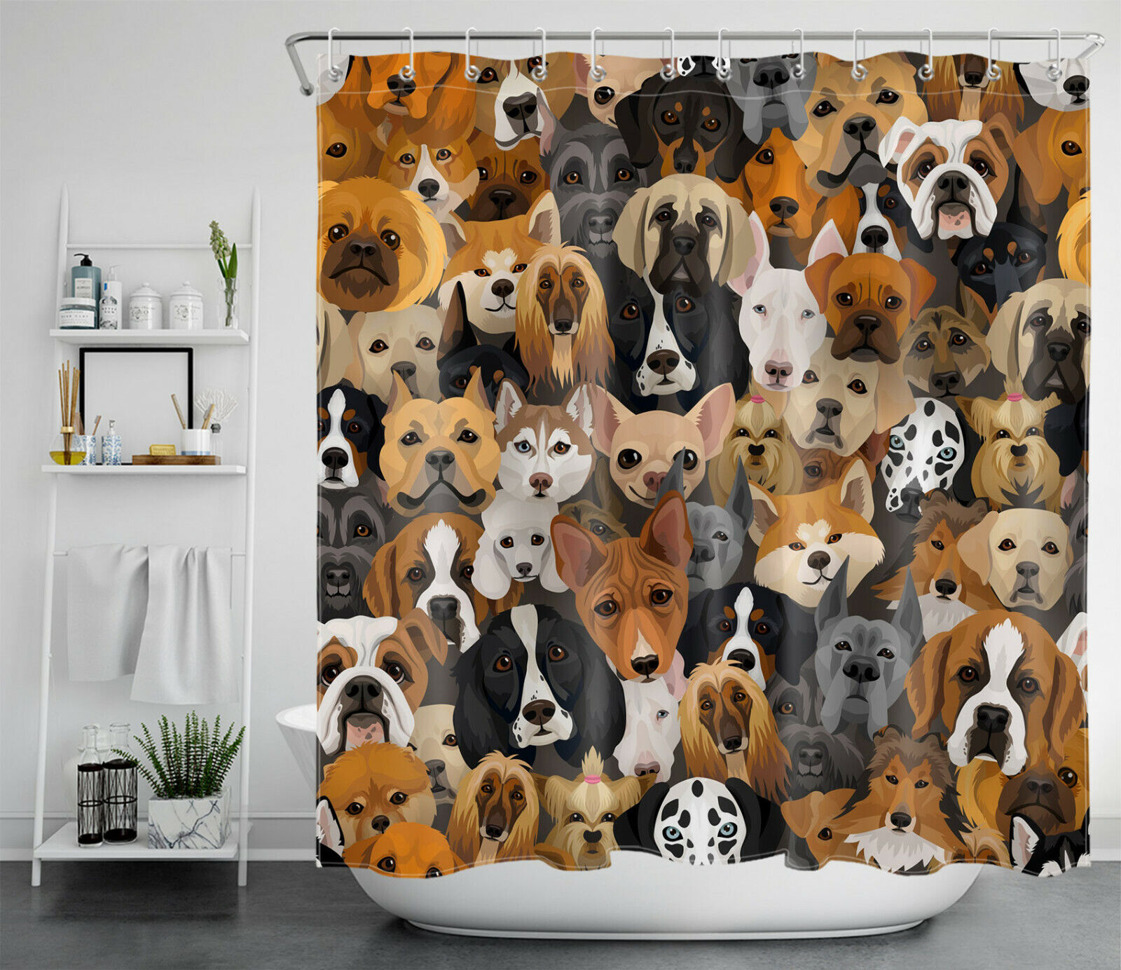 Cute Animal Pets Funny Dogs Shower Curtain - Adorable Bathroom Accessory